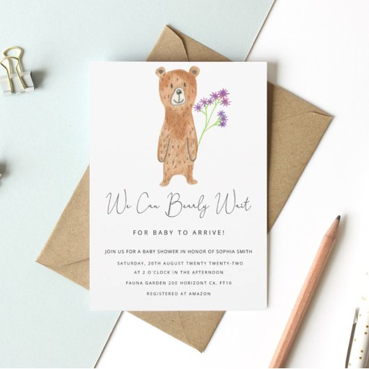 Teddy Barly Wait Baby shower Kaart
