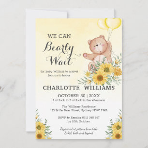 Teddy Barly Wait Sunflower Greenery Baby shower Kaart