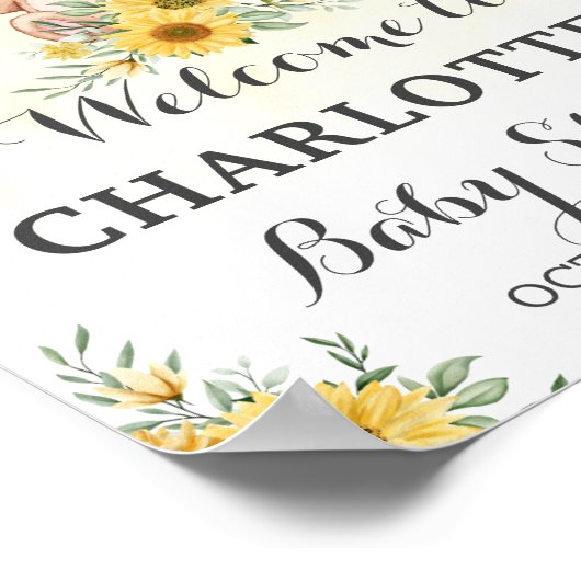 Teddy Barly Wait Sunflower Greenery Baby shower Poster (Hoek)