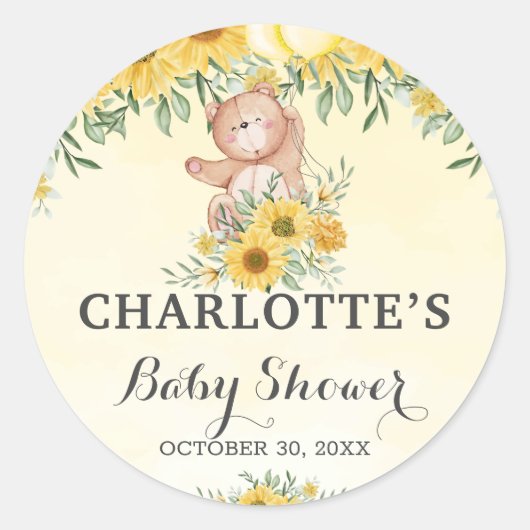 Teddy Barly Wait Sunflower Greenery Baby shower Ronde Sticker (Voorkant)