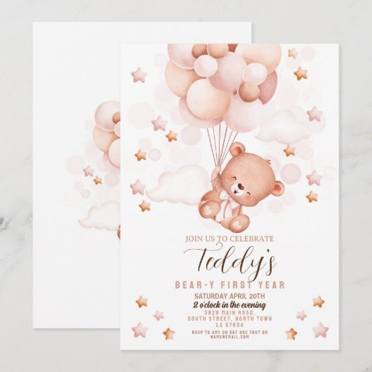 Teddy Bear 1e Verjaardag Beer-y First Boys Neutral Kaart (Voorkant / Achterkant)