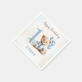 Teddy Bear 1e verjaardag Blauw Beige Papier Servet (Hoek)