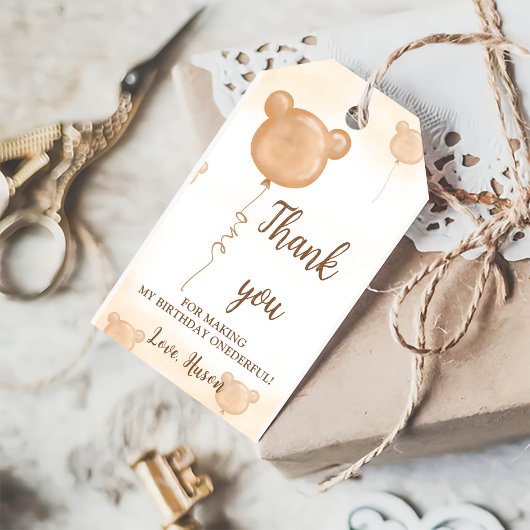 Teddy Bear 1e Verjaardag Dank u Label Cadeaulabel