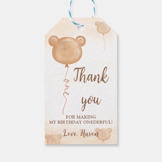 Teddy Bear 1e Verjaardag Dank u Label Cadeaulabel (Achterkant)
