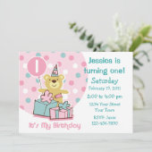 Teddy Bear 1e verjaardag Uitnodiging (Staand voorkant)