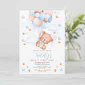 Teddy Bear 1st Birthday Beer-y First Boys Blauw Kaart (Staand voorkant)