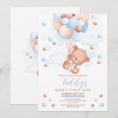 Teddy Bear 1st Birthday Beer-y First Boys Blauw Kaart (Voorkant / Achterkant)