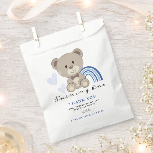 Teddy Bear 1st Birthday Blue Bedankzakje (Geknipt)