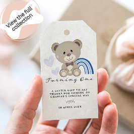 Teddy Bear 1st Birthday Blue Cadeaulabel