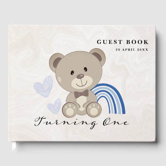 Teddy Bear 1st Birthday Blue Gastenboek (Voorkant)