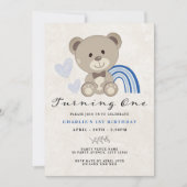 Teddy Bear 1st Birthday Blue Kaart (Voorkant)