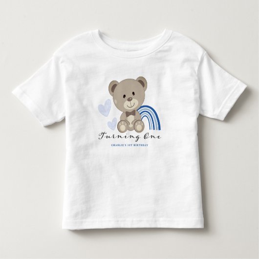 Teddy Bear 1st Birthday Blue Kinder Shirts (Voorkant)
