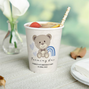 Teddy Bear 1st Birthday Blue Papieren Bekers