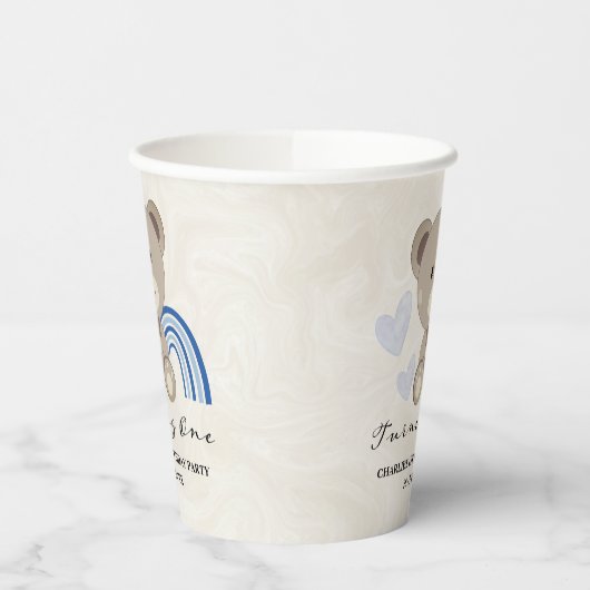 Teddy Bear 1st Birthday Blue Papieren Bekers (Links)