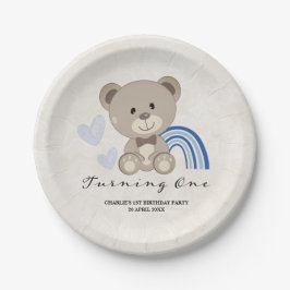 Teddy Bear 1st Birthday Blue Papieren Bordje