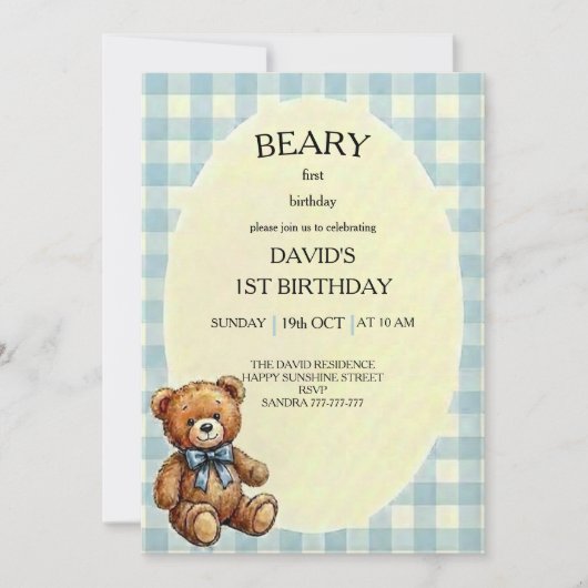 Teddy Bear 1st Birthday Kaart (Voorkant)