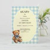 Teddy Bear 1st Birthday Kaart (Staand voorkant)