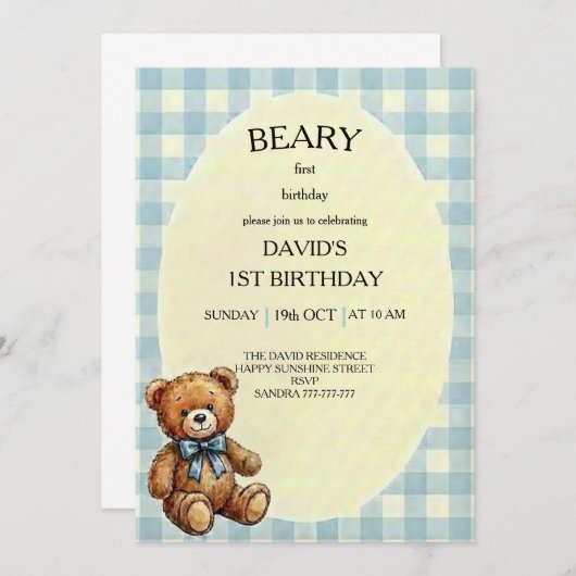 Teddy Bear 1st Birthday Kaart (Voorkant / Achterkant)