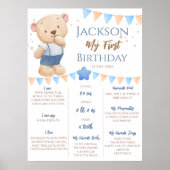 Teddy Bear 1st Birthday Milestone gepersonaliseerd Poster (Voorkant)