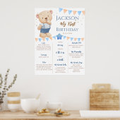 Teddy Bear 1st Birthday Milestone gepersonaliseerd Poster (Keuken)