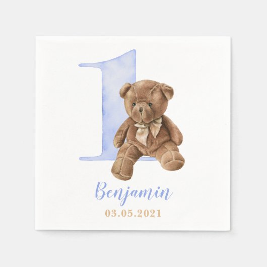 Teddy Bear 1st Birthday Napkins Servet (Voorkant)