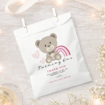Teddy Bear 1st Birthday Pink Favor Bag