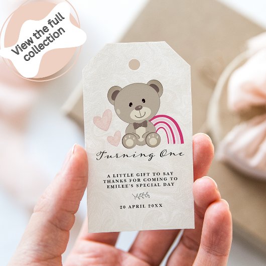 Teddy Bear 1st Birthday Pink Gift Labels Cadeaulabel