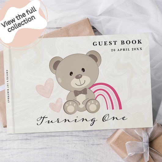 Teddy Bear 1st Birthday Pink Guest Book Gastenboek