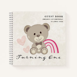 Teddy Bear 1st Birthday Pink Guestbook Notitieboek