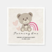 Teddy Bear 1st Birthday Pink Napkins Servet (Voorkant)