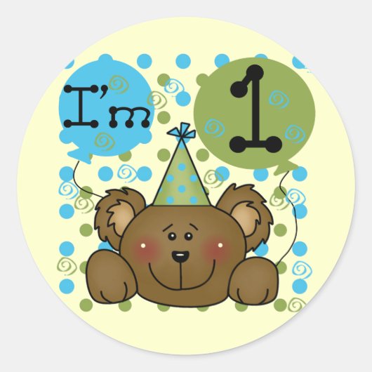 Teddy Bear 1st Birthday Tshirts en cadeautjes Ronde Sticker (Voorkant)