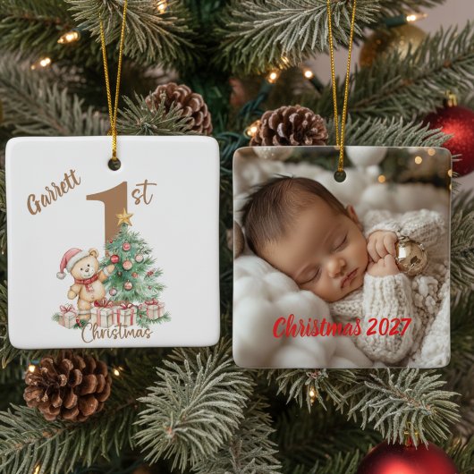 Teddy Bear 1st Christmas Photo Keramisch Ornament