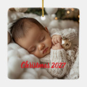 Teddy Bear 1st Christmas Photo Keramisch Ornament (Achterkant)