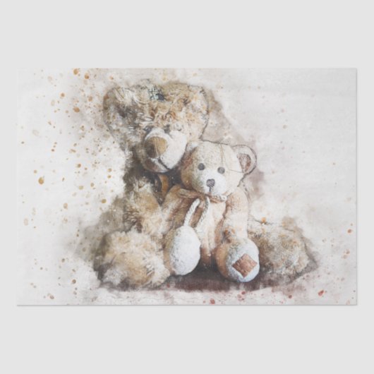 Teddy Bear 23 Waterverf Ontkoppeling 15 x 20 Tissuepapier (Voorkant)