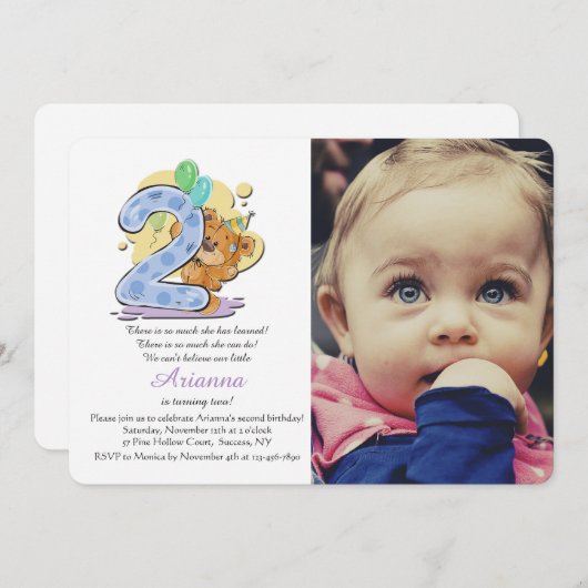 Teddy Bear 2 jaar oude fotouitnodiging Kaart (Voorkant / Achterkant)