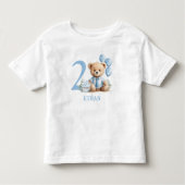 Teddy Bear 2e Verjaardag Naam Blauw Peuter T-shirt (Voorkant)