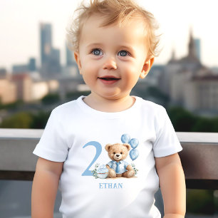 Teddy Bear 2e Verjaardag Naam Blauw Peuter T-shirt