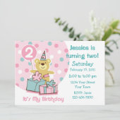 Teddy Bear 2e verjaardag Uitnodiging (Staand voorkant)