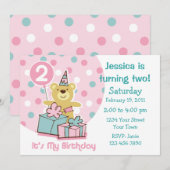 Teddy Bear 2e verjaardag Uitnodiging (Voorkant / Achterkant)