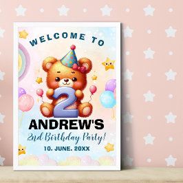 Teddy Bear 2nd Birthday Party | Cute Watercolor be Poster