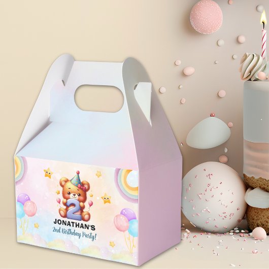 Teddy Bear 2nd Birthday Party | Rainbow & Balloons Bedankdoosjes