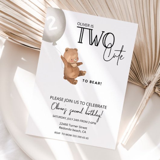 Teddy bear 2nd birthday TWO cute to bear Kaart