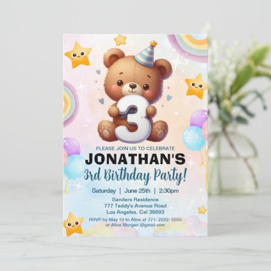 Teddy Bear 3rd Birthday Boy Kaart (Staand voorkant)