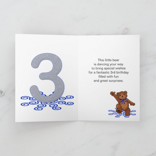 Teddy Bear 3rd Birthday for Boy Kaart (Binnen)