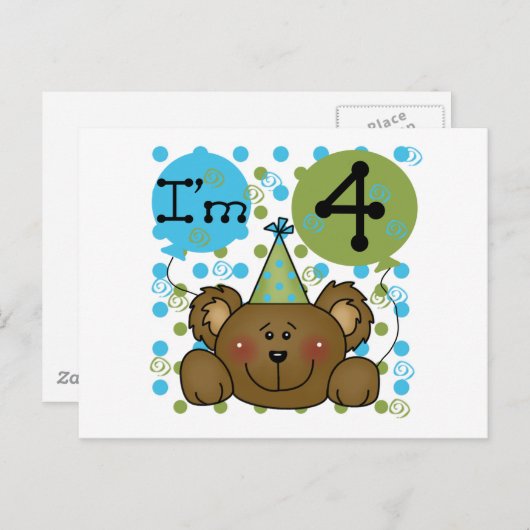 Teddy Bear 4e verjaardag T-shirts en geschenken Briefkaart (Voorkant / Achterkant)