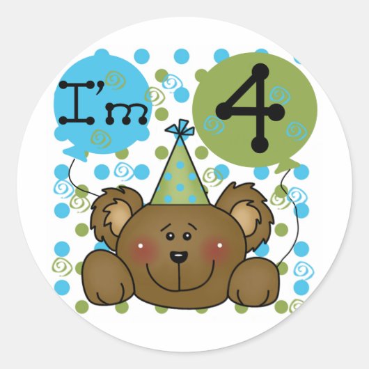 Teddy Bear 4e verjaardag T-shirts en geschenken Ronde Sticker (Voorkant)