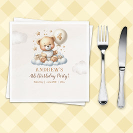 Teddy Bear 4th Birthday Party Napkins Servet