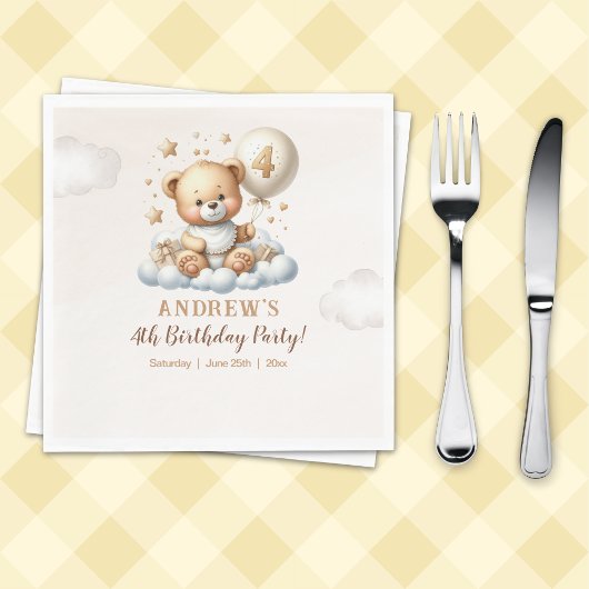 Teddy Bear 4th Birthday Party Napkins Servet