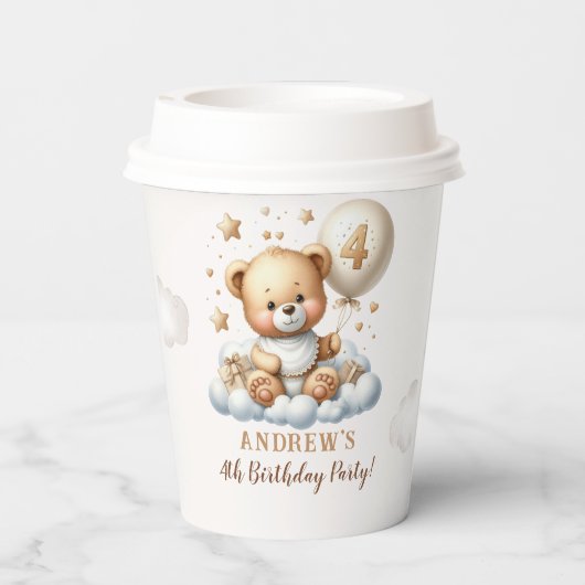 Teddy Bear 4th Birthday Party with Bear theme Papieren Bekers (Achterkant)