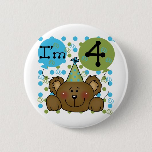 Teddy Bear 4th Birthday T-shirts en cadeautjes Ronde Button 5,7 Cm (Voorkant)